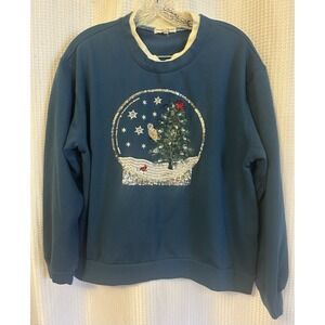 Margaux & Lexi Christmas Snow Globe Pullover Sweatshirt Blue XL Grandmacore